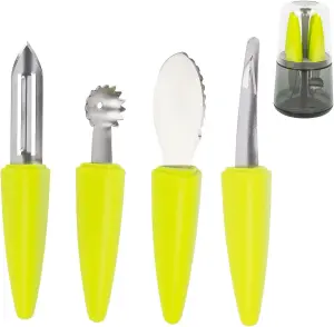 CALITEK 4 Piece Fruit Tool Set Stainless Steel Blades Dishwasher Safe Yellow