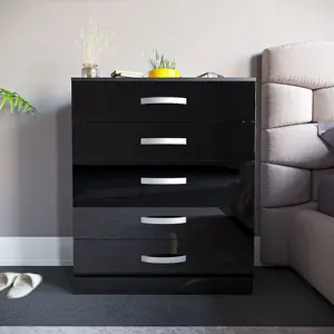 Vida Design Hulio Black High Gloss 5 Drawer Chest (H)900mm (W)750mm (D)360mm