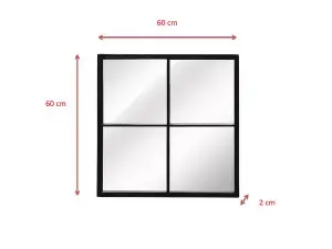 Square Window Wall Mirror,Metal Window Pane Mirror,Black,60 x2 x60 cm