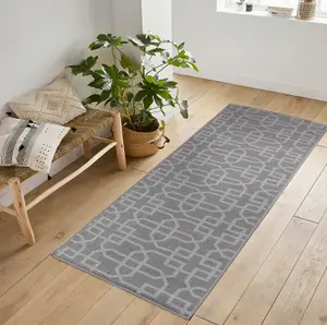 Machine Washable Cubed Trellis Design Anti Slip Doormats Dark Grey 80x300 cm