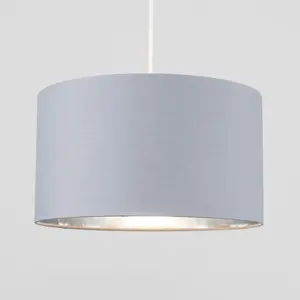 20cm H x 35cm W Cotton Drum Pendant Shade ( Uno ) Grey/Chrome