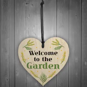 Welcome To The Garden Hanging Door Wall Sign Wood Heart Home Decor Sign