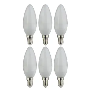 Diall E14 4.2W 470lm Frosted Candle Warm white LED Light bulb, Pack of 6