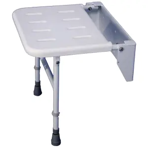 Wall Fixed Aluminium Shower Seat - Fold away 190kg Limit Adjustable Leg Support