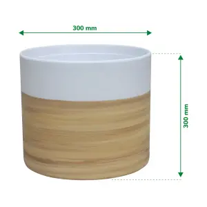 Verve Penan Gloss White Wood effect Clay Plant pot (Dia) 30cm, (H)30cm