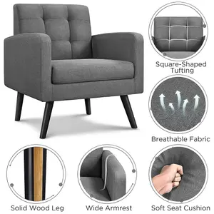 Yaheetech Dark Grey Fabric Armchair Tufted Accent Chair with Rubber Wooden Leg