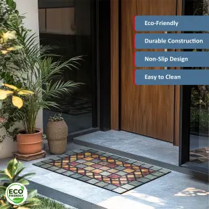 Nicoman Elegant Tile Mat Barrier Doormat Eco-Friendly Non-Slip Indoor/Outdoor Door Mat, Rectangular 60x40cm, Blue Border