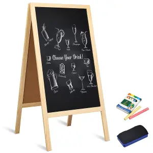 Costway Double-Sided Chalkboard Foldable Advertising Board w/ Magnetic Chalkboard Eraser for Home Cafe Restaurant Flower Shop