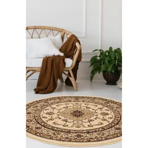 Melrose Classic Traditional Cream Vintage Round Rug 133x133cm