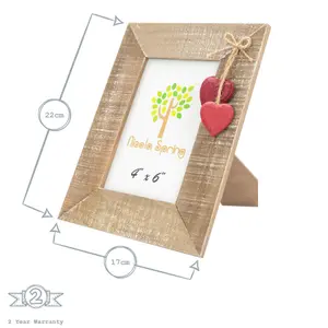 Nicola Spring Rustic Red Hearts Photo Frame - Wooden Portrait Table Standing Picture Display Frames - 4 x 6"