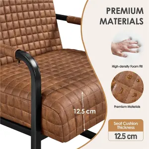 Yaheetech Retro Brown PU Leather Armchair with Large Seat Cushion