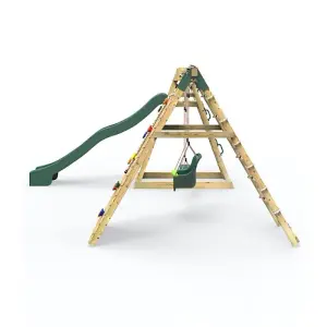 Rebo Wooden Pyramid Climbing Frame with Swings and 8.7ft Water Slide - Cora Linn