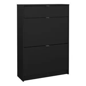 Shoes Shoe Cabinet 2 Flip Down Doors + 1 Drawer in Matt Black