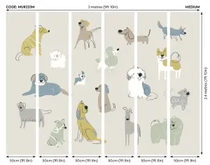 Origin Murals Happy Dogs Grey Matt Smooth Paste the Wall Mural 300cm wide x 240cm high