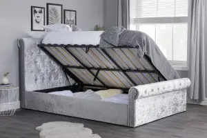 Birlea Sienna Small Double Ottoman Bed In Steel Crushed Velvet