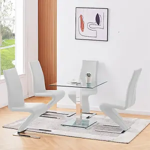 Hartley Clear Glass Dining Table With 4 Demi Z White Chairs