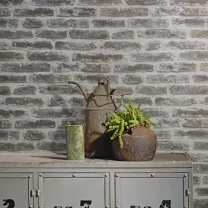 Paste the Wall White and Greige Exposed Brick Wallpaper