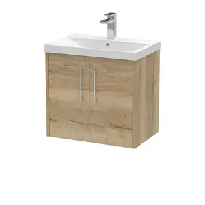 Juno 600mm Wall Hung Single Vanity Unit Autumn Oak