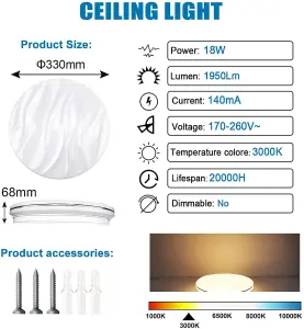 Extrastar 18W LED Integrated Flush Light Ceiling Light Netural white 33cm