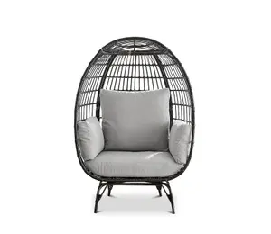 Furniturebox UK Black Rattan Garden Egg Chair PE Resin Rattan for Outdoors and Luxuriously Thick Cushions - Garden & Patio Chair