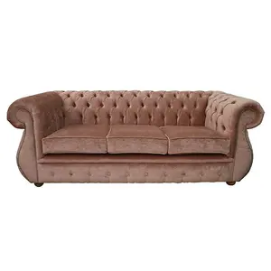 Chesterfield 3 Seater Pastiche Coral Velvet Sofa Bespoke In Kimberley Style