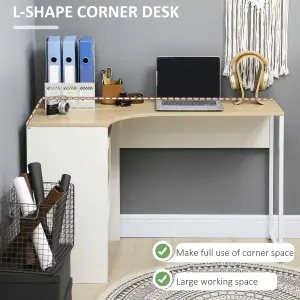 HOMCOM L-Shaped Corner Computer Desk Study Table w/ Storage Shelf - Oak