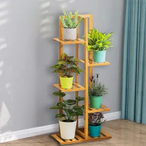 Brown 5 Tier Rustic Wooden Tall 6 Potted Plant Display Stand Shelving Unit Indoor Outdoor 103 cm