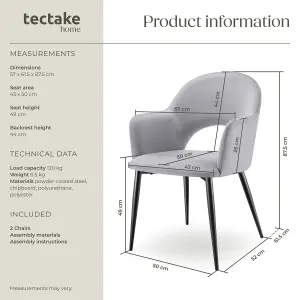 Dining Chair Sachel - padded armchair in velvet look, continuous backrest - light grey