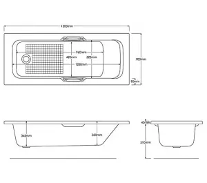 SunDaze 1500 x 700mm Gloss White Acrylic Twin Grip Anti-Slip Straight Bath Single Ended