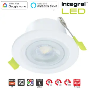 Smart Alexa Fire Rated LED Downlights: IP65 600LM 5W 2700K to 6500K Dimmable - Satin (2 Pack)