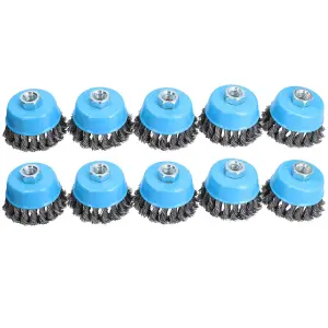 Twist Knot Wire Wheel Cup Brush 3" for 4-1/2" Angle Grinder 10 Pack