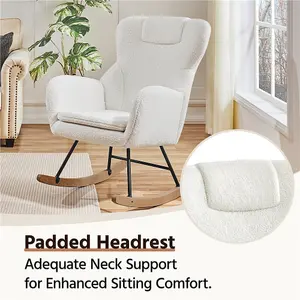 Yaheetech White High Back Rocking Accent Chair with Beech Wood Legs