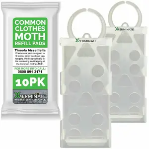 Xterminate Plastic Hanging Clothes Moth Trap Holders & 1 x Pheromone Refill Glue Pads Repellent for Wardrobes x2