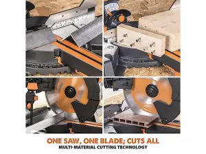 Evolution 053-0002C R255SMS-DB+ Multi-Material Sliding Mitre Saw 255mm 1600W 110V EVLR255SMDBL