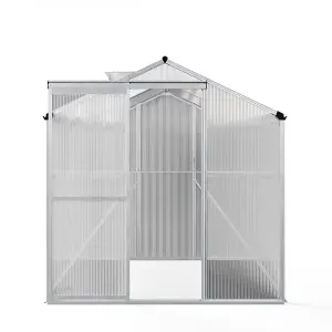 Polycarbonate Greenhouse Aluminium Frame Walk In Garden Green House with Window Open Silver 6x6 ft