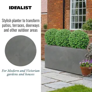 IDEALIST™ 100cm Trough Garden Planter, Grey Reinforced Stone Outdoor Large Plant Pot L100 W36 H51 cm, 185L