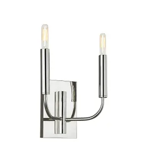 Twin Wall Light Sconce Highly Polished Nickel Finish LED E14 60W Bulb d00641