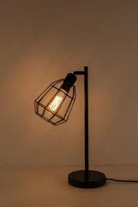 Caged Table Lamp, Switch Included, E27 Cap, Black Vintage Finish, LED Compatible