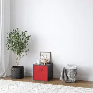 URBNLIVING 30cm Height Black Wooden Shelves Cubes Storage Units With Red Drawer Insert