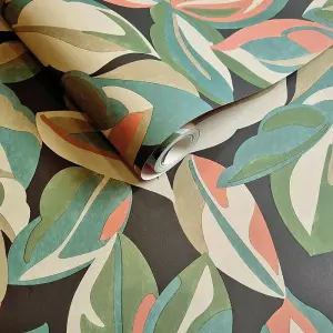 Holden Botanical Abstract Leaf Large Foliage Leaves Charcoal Wallpaper