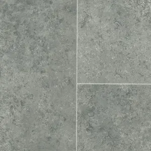 Tile Effect Grey Anti-Slip Vinyl Flooring For LivingRoom, Kitchen,3.8mm Thick Cushion Backed Vinyl -6m(19'8") X 4m(13'1")-24m²