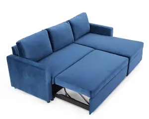 Dorset 3 Seater Pull-Out Reversible Chaise Sofa Bed, Blue Velvet