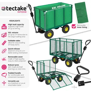 Garden Trolley - foldable side walls, padded handle, 544 kg load capacity - green