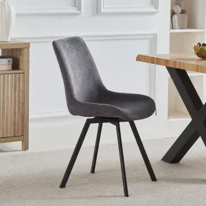 Set of 2 Caino Swivel Seat Fabric Dining Chairs - Dark Grey