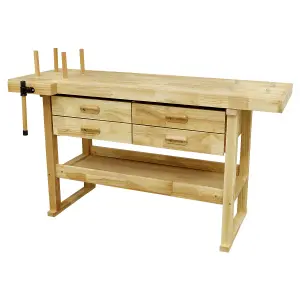 Sealey Woodworking Bench Top With 4 Drawers Rubber Wood Tool Well Shelf AP1640