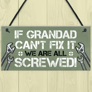 Red Ocean Grandad Fix It Screwed Man Cave Garage Shed Hanging Plaque Dad Grandad Gift Sign Funny