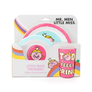 Mr Men Little Miss Princess Tableware Set (Pack of 5) Pink/Blue/White (One Size)