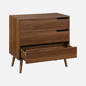 sweeek. 3-drawer chest with walnut wood effect Nepal Walnut wood-effect 80x40x80 cm