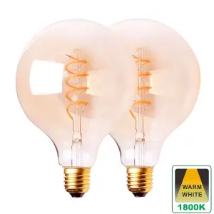 Harper Living 4 Watts G125 E27 LED Bulb Vintage Globe Warm White Dimmable, Pack of 2