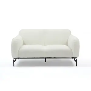 2 Seater Loveseat Small Sofa in White Teddy Boucle Fabric